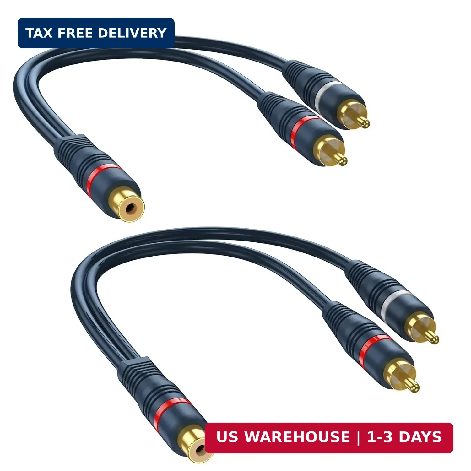 RCA Splitter 1 Female to 2 Male 2 Pack, RCA Y Splitter Audio Cable Split Adapter