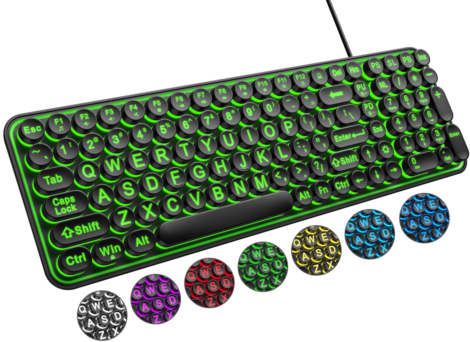 QUASIO Large Print Backlit Keyboard, Wired USB Lighted Computer Multi-color