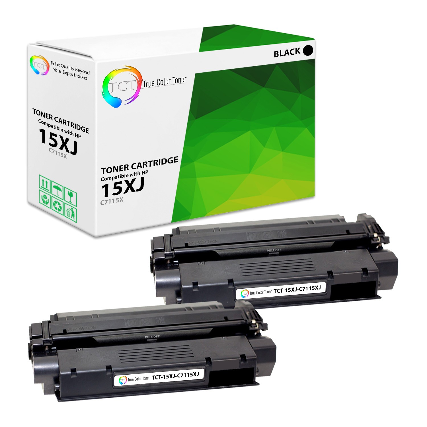 2Pk TCT Premium 15XJ C7115XJ Black HY Jumbo for HP 1000 1005W Compatible Toner