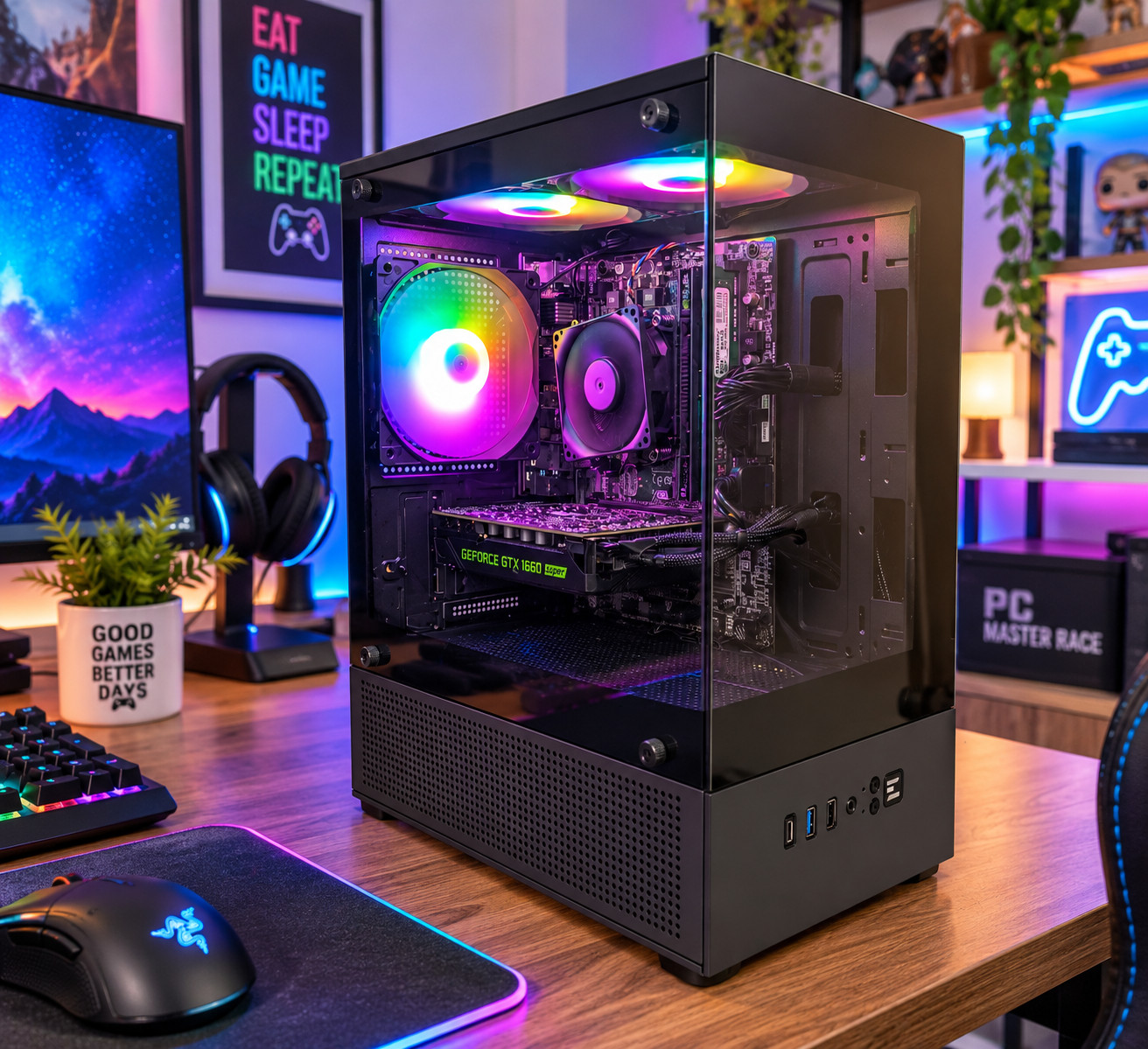 Gaming Desktop PC i7 16GB 500GB SSD GTX1660 Super RGB Black WiFi Win11 TPM 2.0