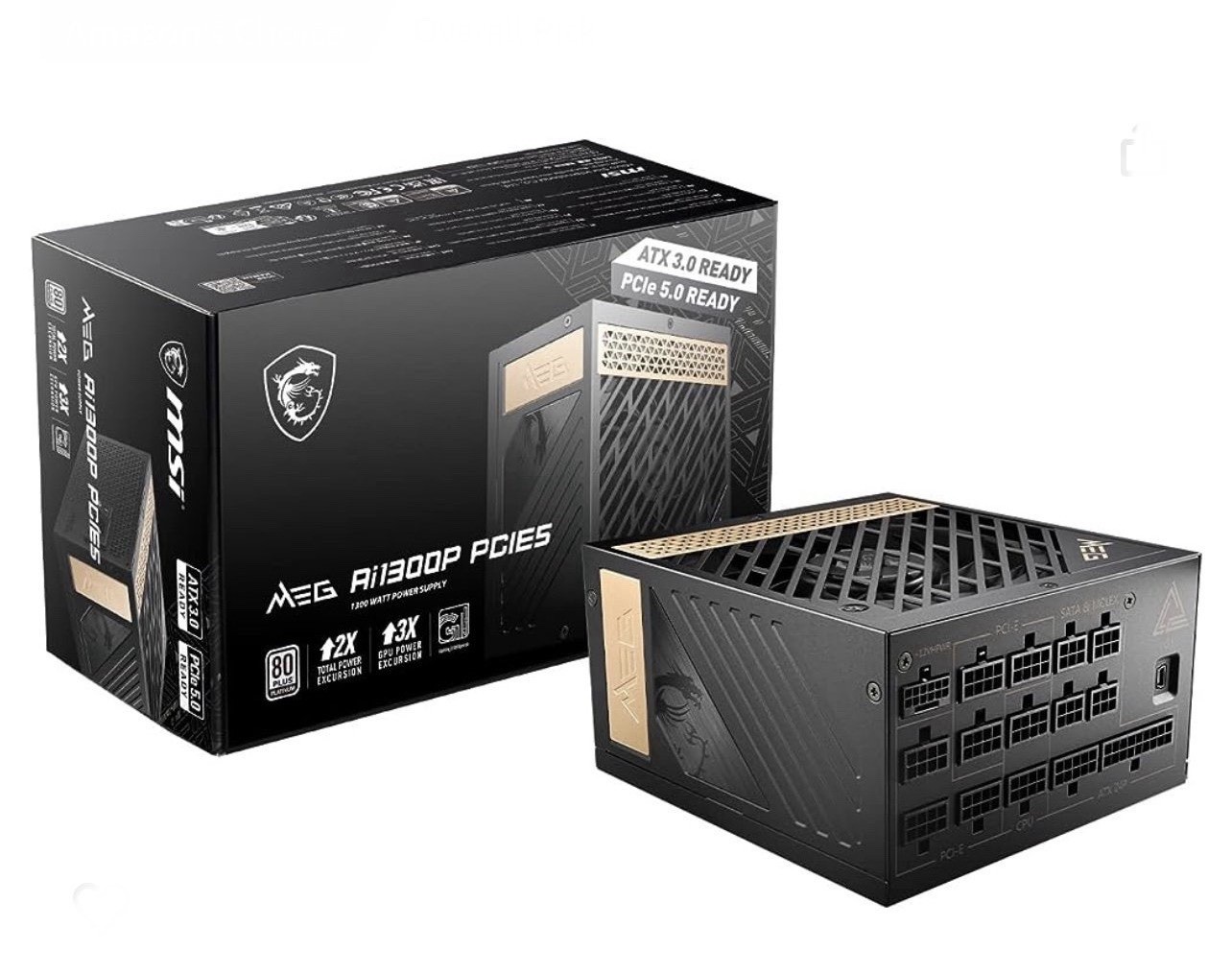 MSI MEG Ai1300P PCIe5 1300W 80 Plus Platinum Power Supply - Black