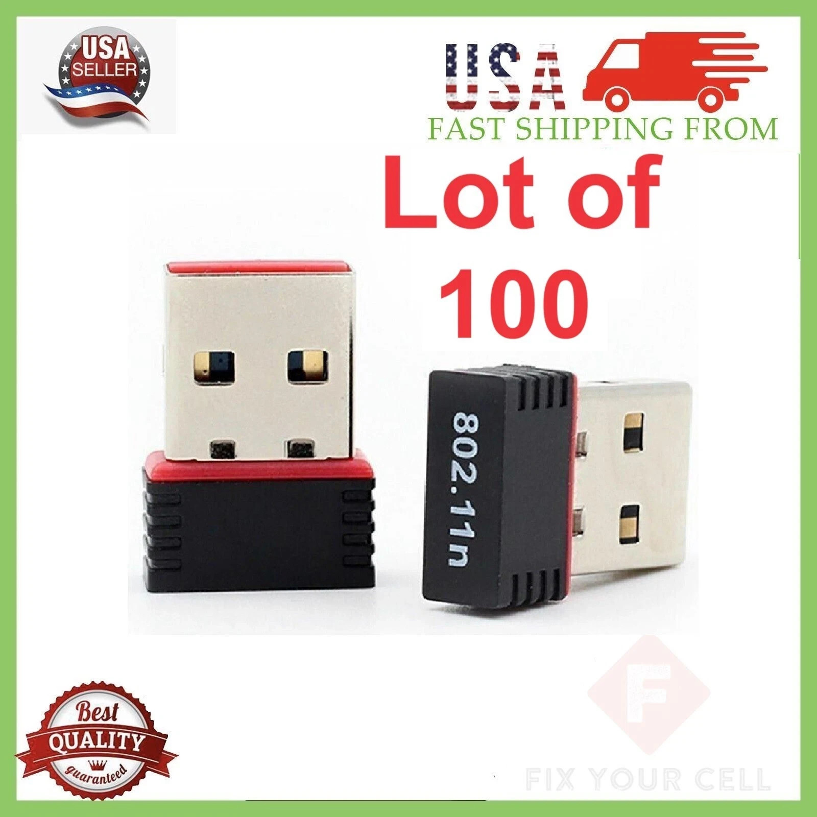 Lot of 100 Mini USB WiFi WLAN Wireless Network Adapter 802.11 Dongle RTL8188 WIN