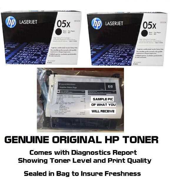 2 Mostly New Genuine HP 05X Toner Cartridges Printer-Tested 94% & 91% Toner