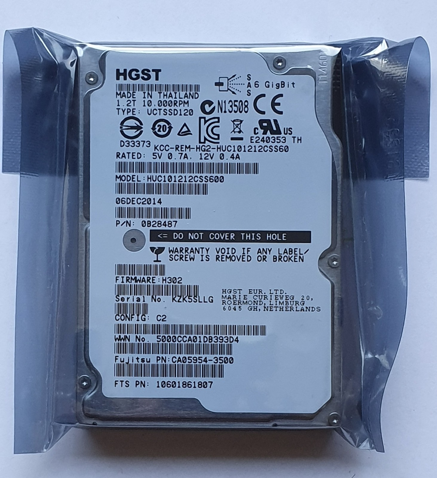 1.2TB SAS Fujitsu HGST HUC101212CSS600 10000rpm 6Gb/s 2.5" HDD Internal New