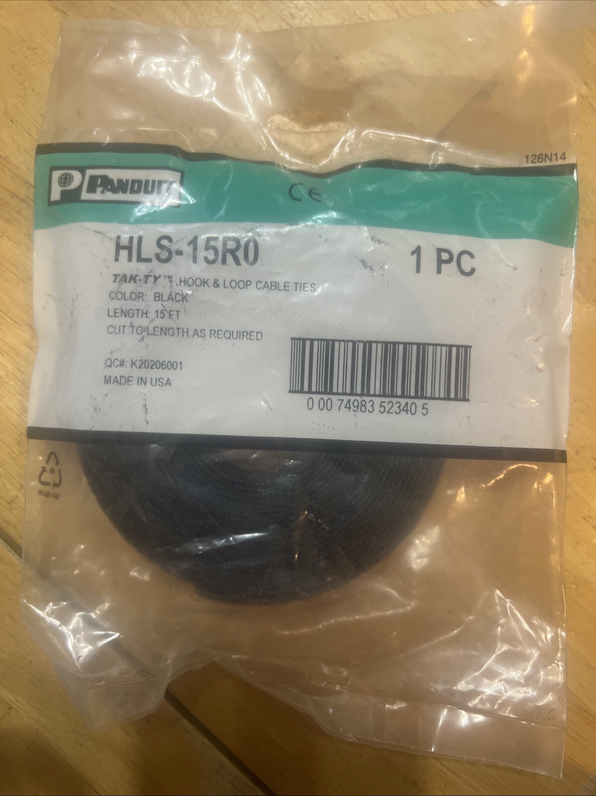 Panduit Tak-Ty Hook & Loop Cable Ties HLS-15R0 15ft Black, .75”/19mm Wide