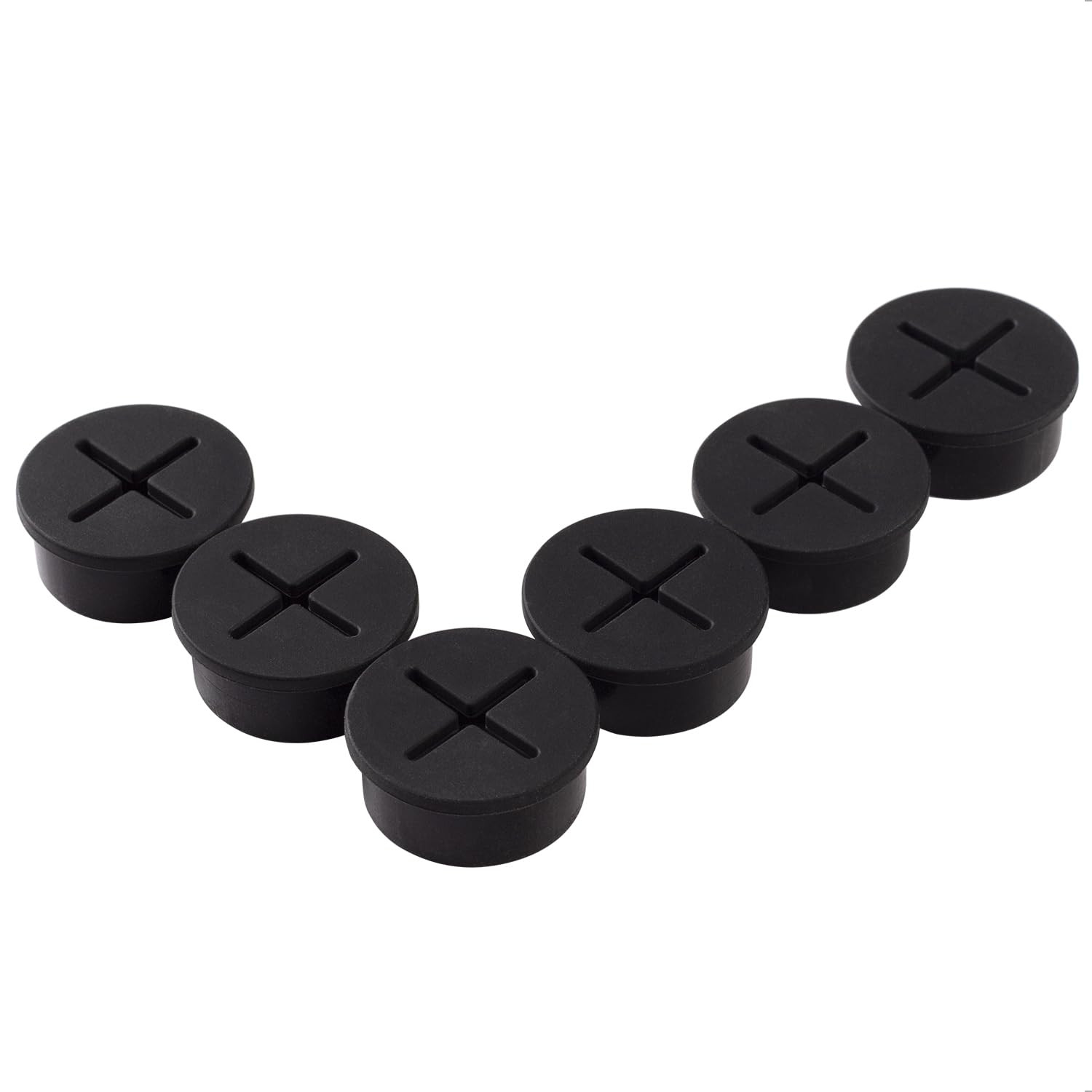 6 PCS Flexible Silicone Cable Cord Grommet, 1 Inch, Black