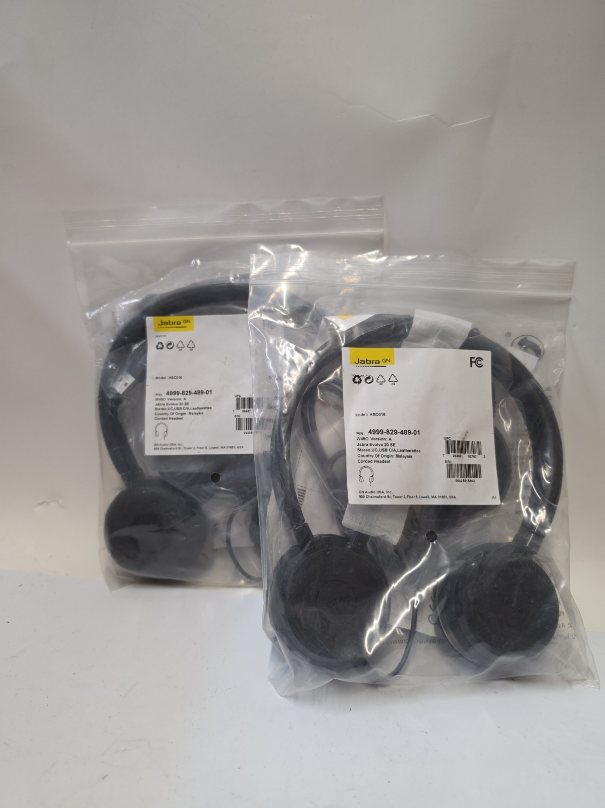 Lot of 2 New Jabra Evolve 20 SE UC Stereo Corded Headsets 4999-829-489-01