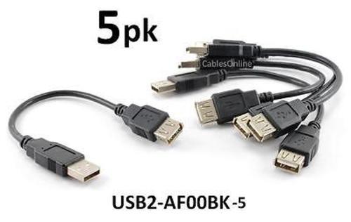 5-PACK 6 inch USB 2.0 A-Type Male to Female Black Extension Cable, USB2-AF00BK