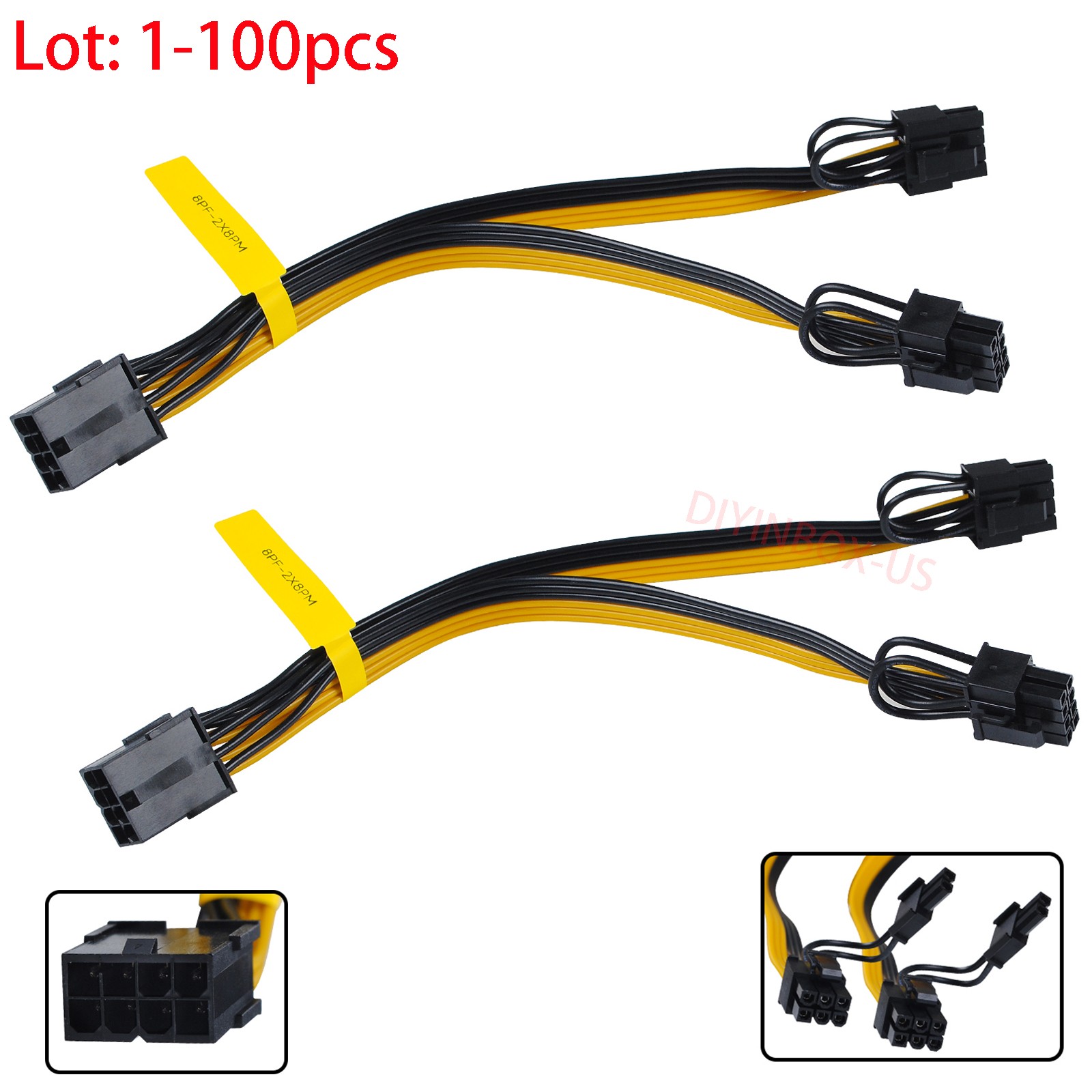 GPU PCIe 8 Pin Female to Dual 2X 8 Pin (6+2) Male Y-Splitter Extension Cable Lot