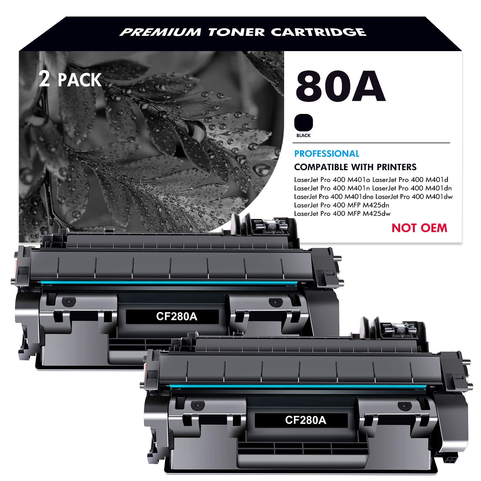 2PK Black CF280A Toner Cartridge fits for HP 80A LaserJet Pro 400 M401d M401n