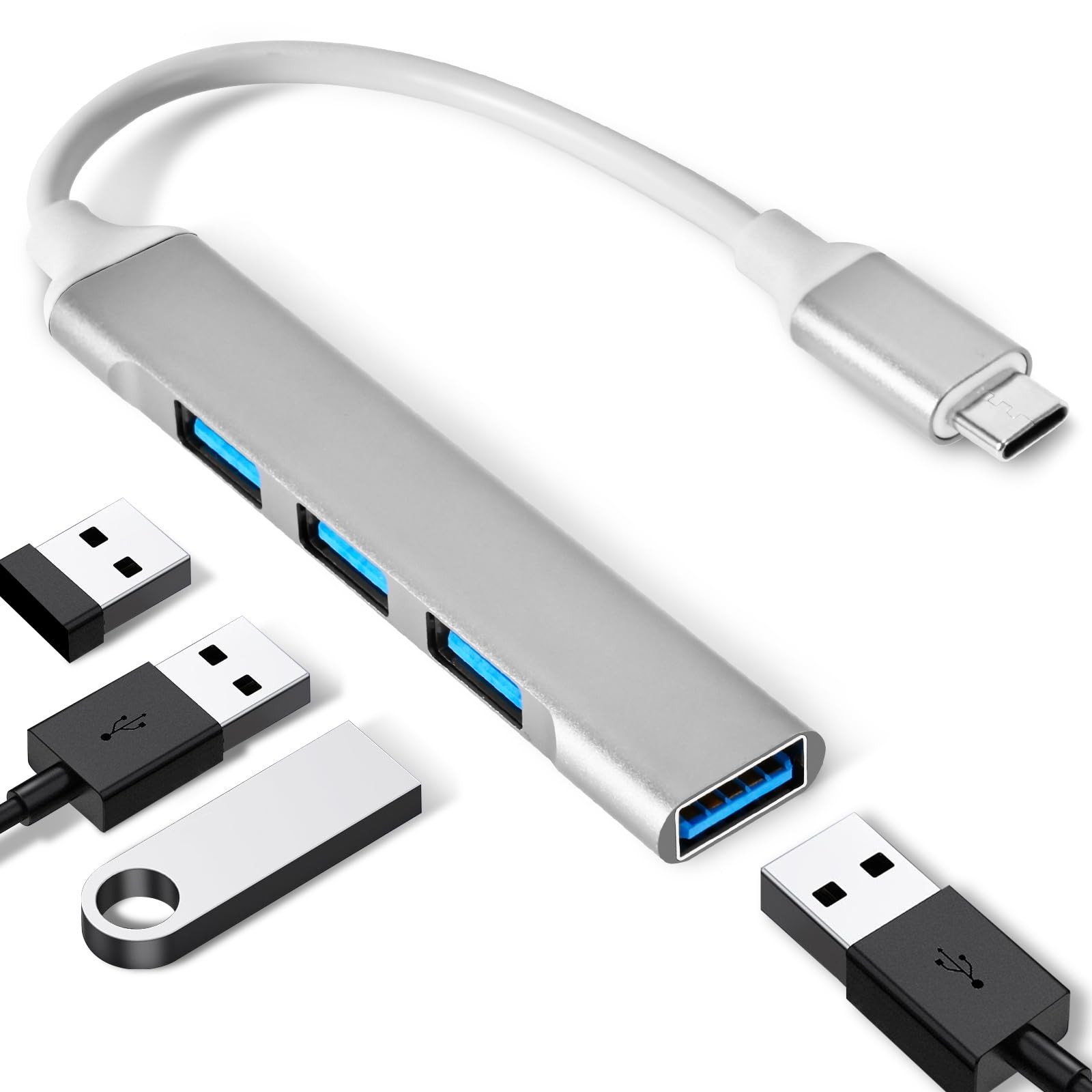 4 Ports USB C to USB Hub, Aluminum Type C to USB A 3.0 Adapter, Plug and Play...