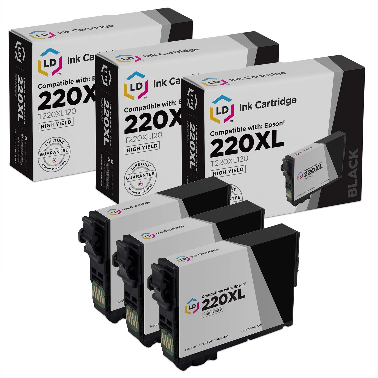 LD 3PK Epson T220XL120 220XL High Yield Black Ink Cartridges for XP-320 XP-420