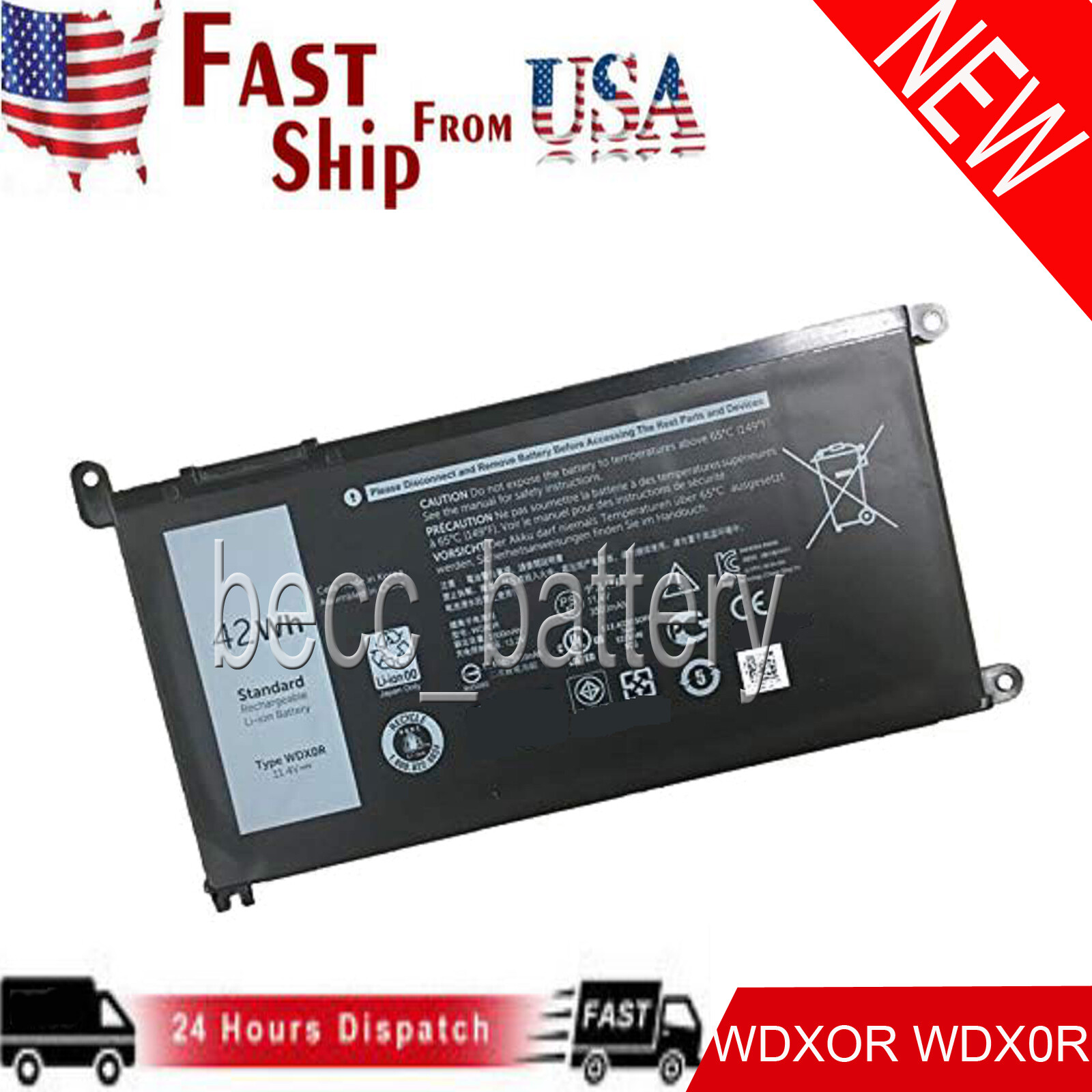 3-Cell 42WH WDXOR battery for Inspiron 14 7460 i7460 Inspiron 13 7378 US