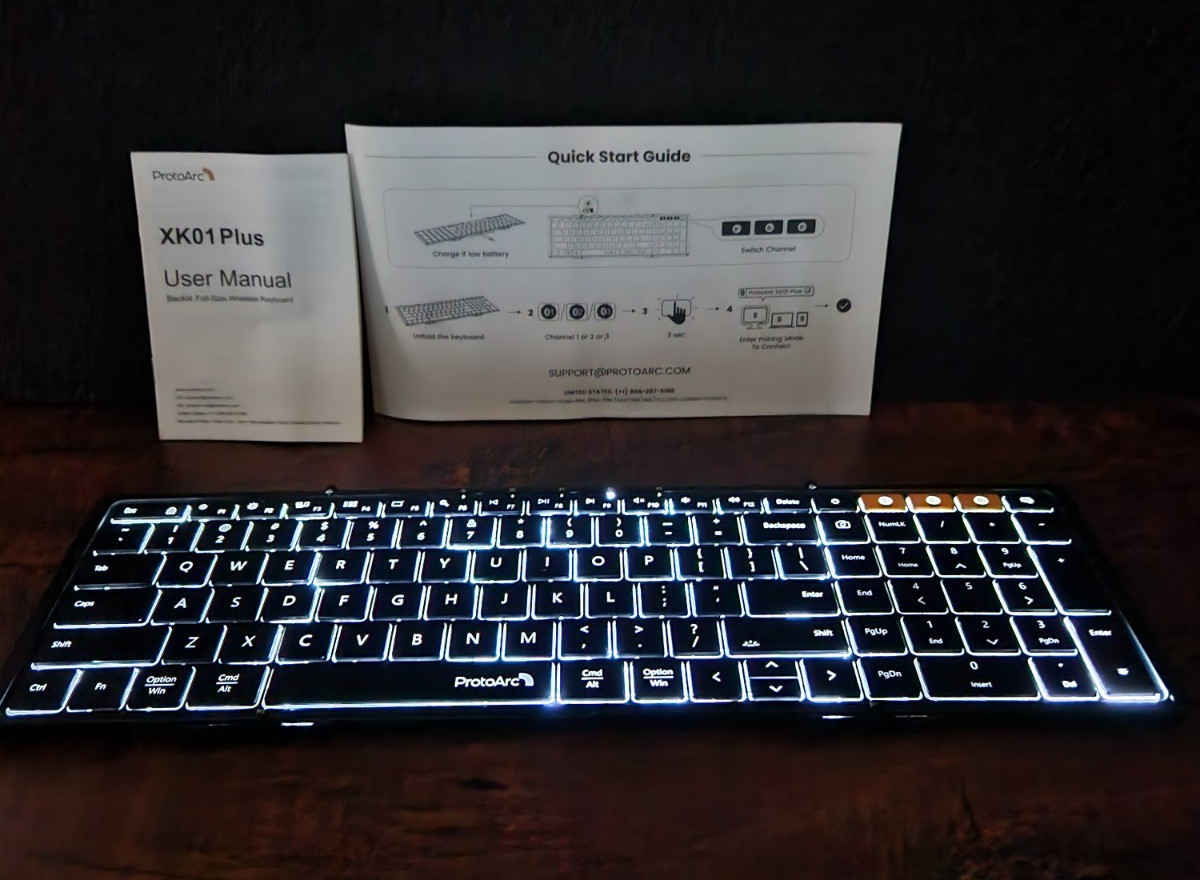 ProtoArc XK01 Plus Backlit Foldable Bluetooth Keyboard 105-Key USB-C Open Box