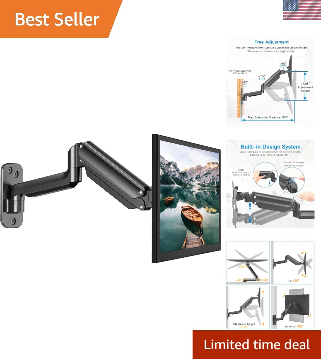 Stable Articulating Monitor Wall Mount for 13-32" Displays – VESA Compatible