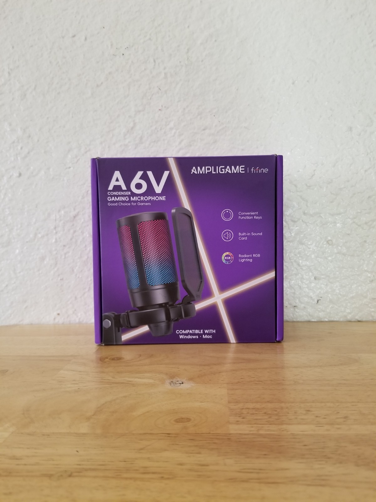 Fifine A6V Ampligame USB Condenser Gaming Microphone RGB w/ Tripod Stand
