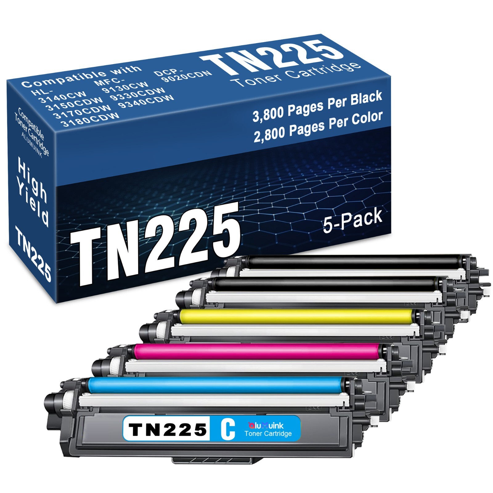 5PK TN225 Toner Cartridge High Yield for Brother HL-3170CDW MFC-9130CW