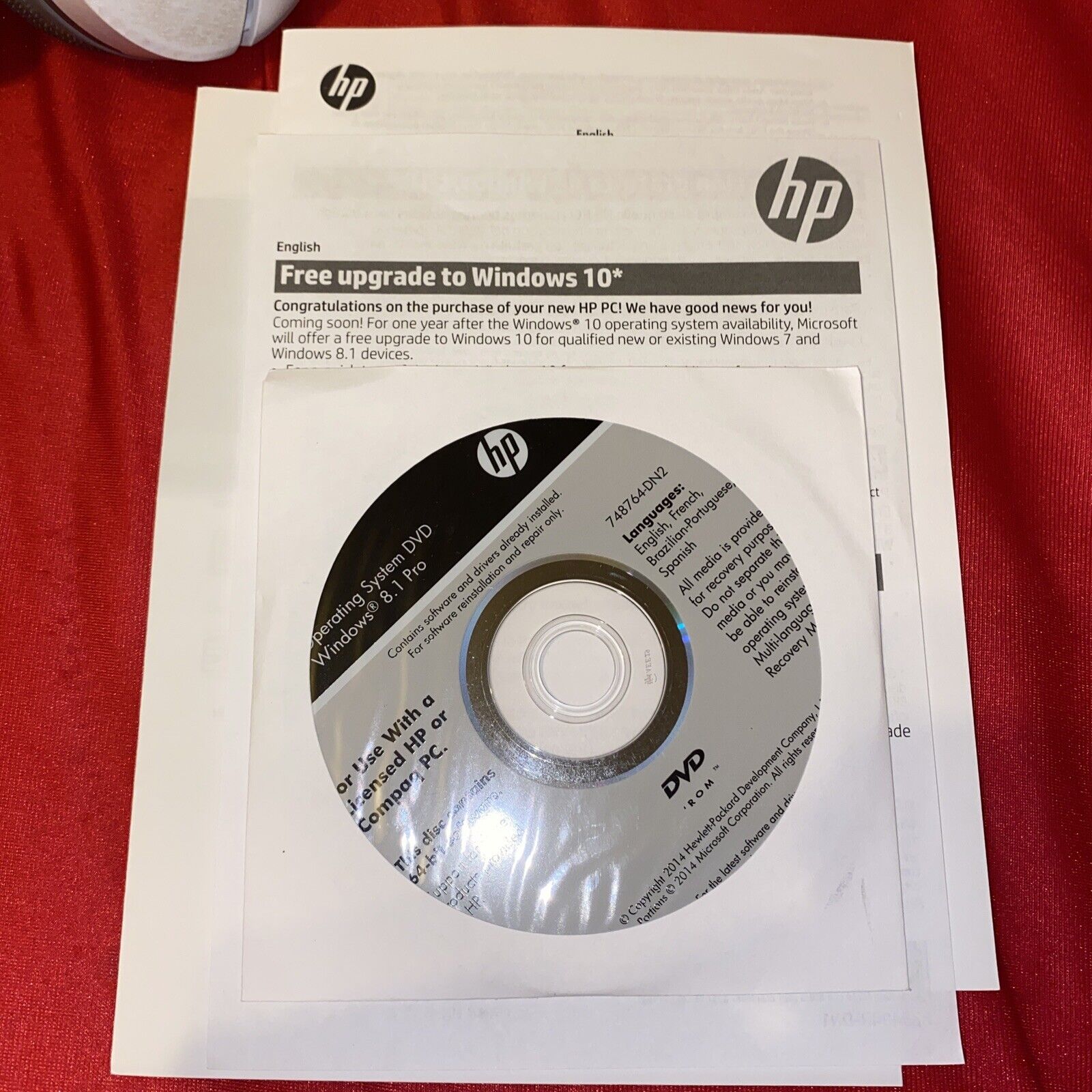 HP Operating System DVD Windows 8.1 Pro 748764-DN2 disc plus free upgrade