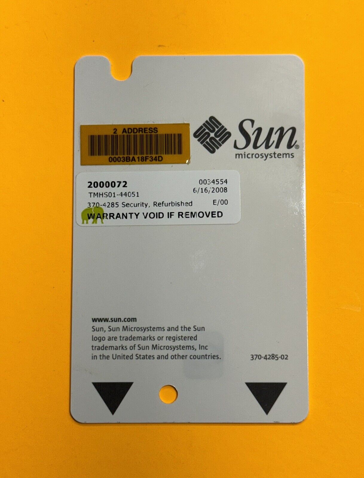 Sun 370-4285 System Configuration Card, Sun Fire V100 V120 Netra T1 AC200 DC200