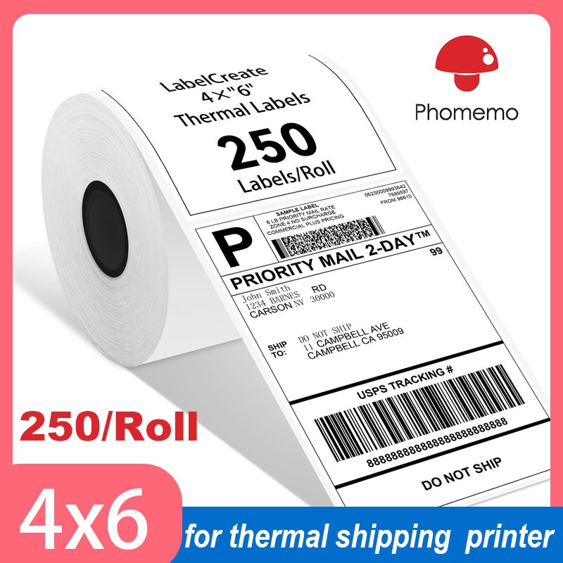 250 4X6(100*150mm) Label Rolls for Phomemo D450BT Thermal Shipping Label Printer