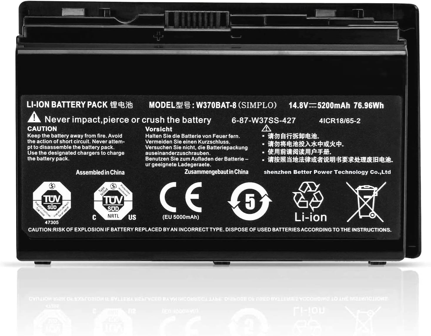 W370BAT 8 6 87 W370S 427 Battery for Clevo Replacement W350ETQ W350ET W355STQ