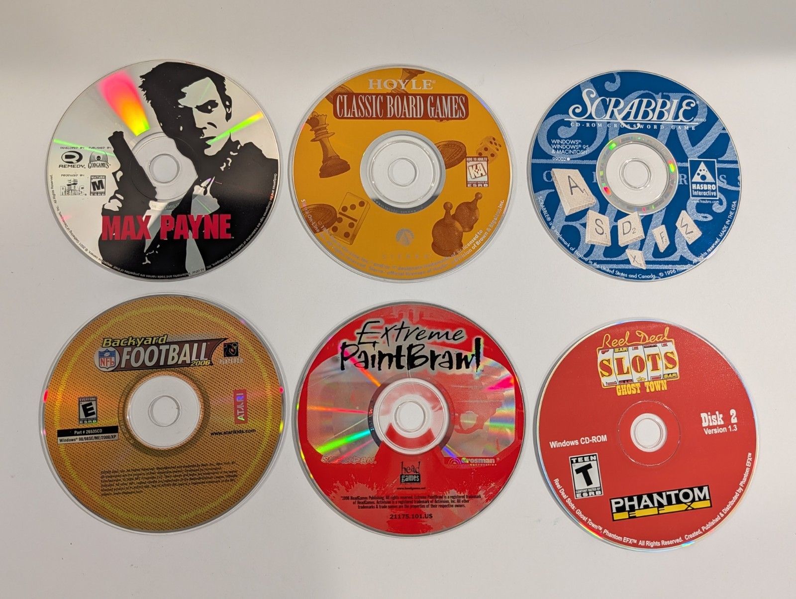 6 Loose PC CD-ROM Games Lot | Max Payne, Scrabble, Paint Brawl, Slots, Football