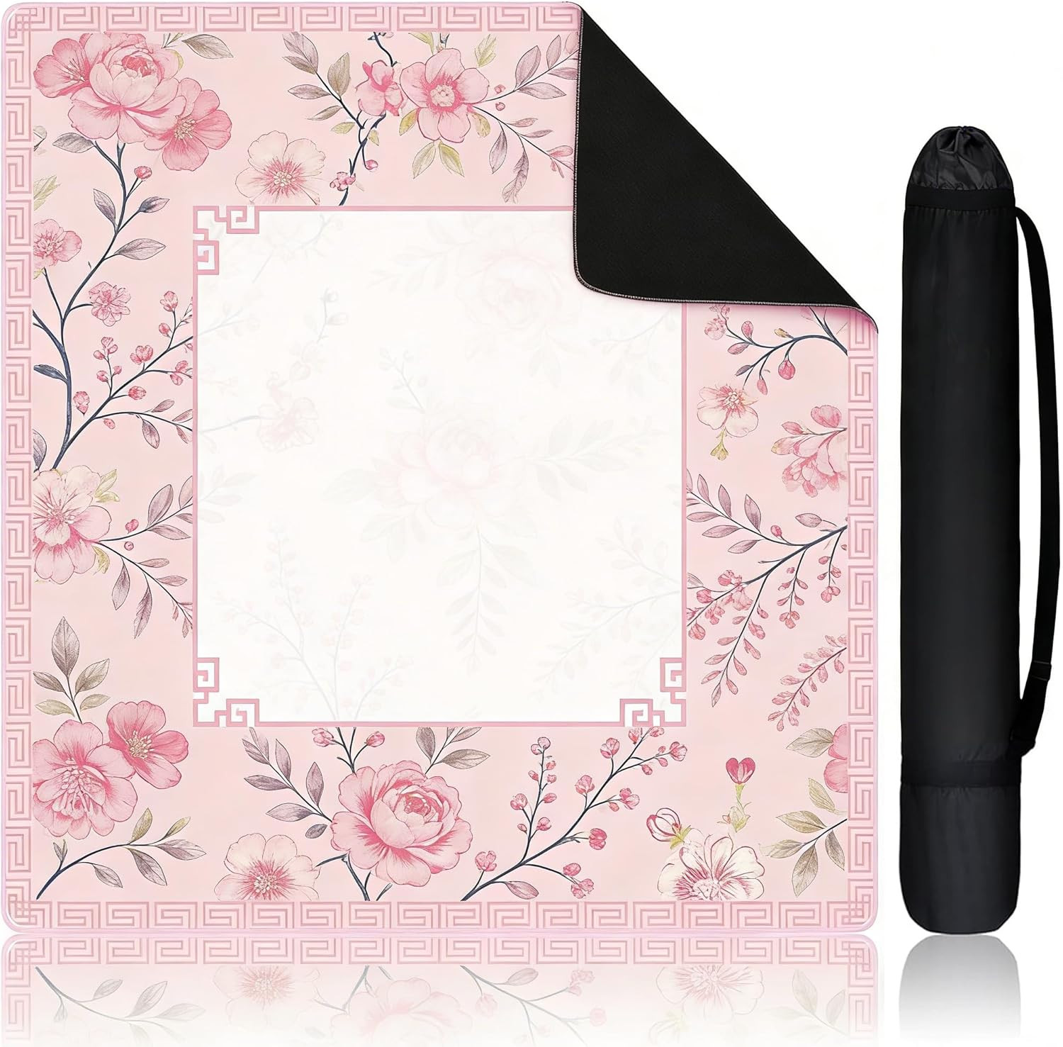 Mahjong Mat 31.5X31.5 Inch Pink, Non-Slip Noise Reduction Gaming Mat with Black