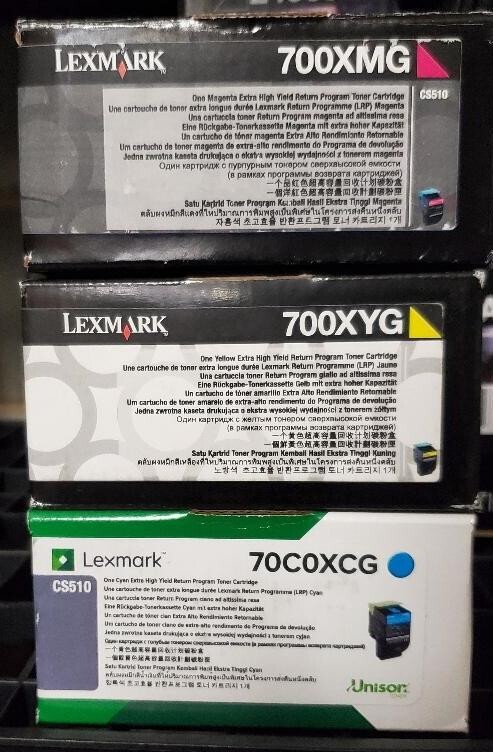 GENUINE SET 3 SEALED LEXMARK 700XMG 700XYG 700XYG 70C0XCG 70C0XYG 70X0XMG CS510
