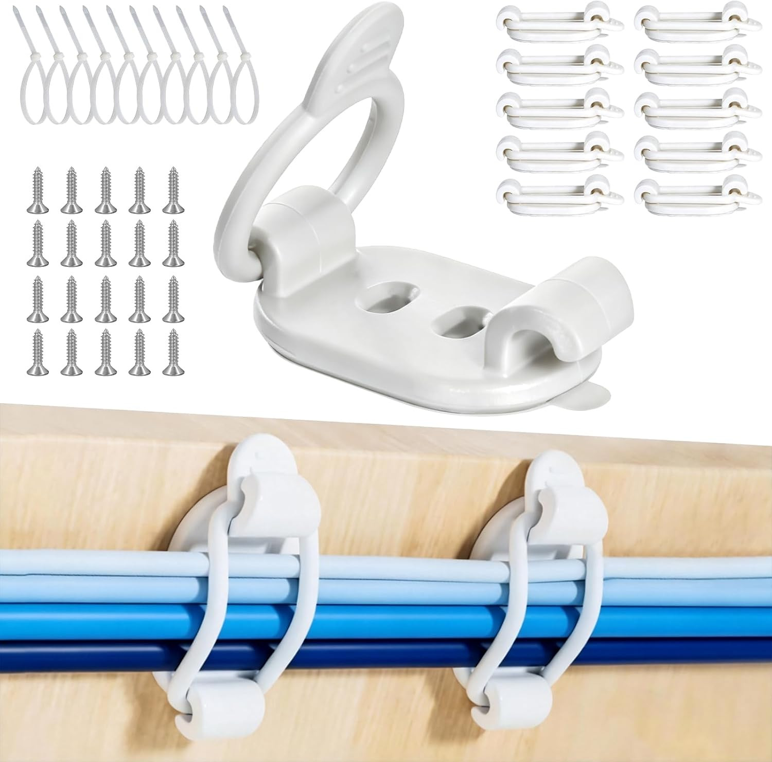 10 Pack Adhesive Cable Clips, Adjustable Cable Management Clips White