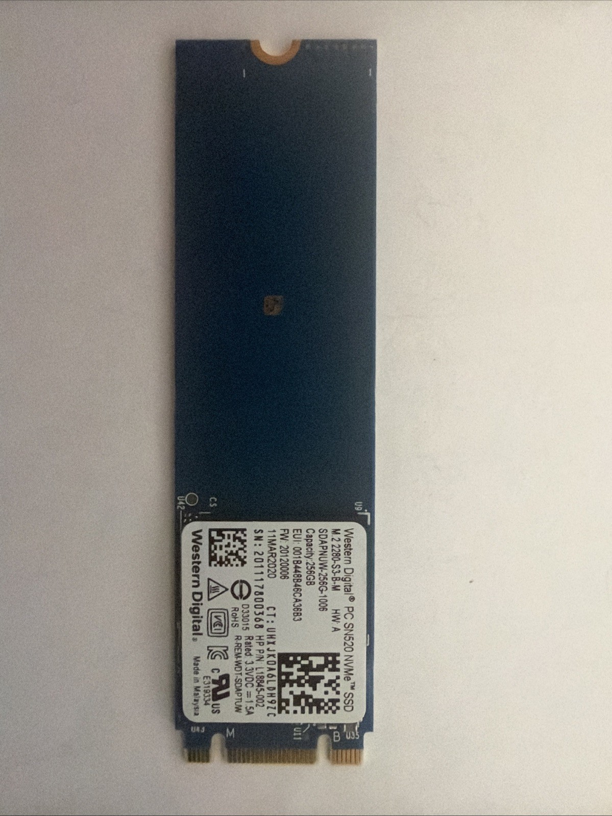 Western Digital 256GB NVMe 2280 80mm SSD SDAPNUW-256G-1006 L18845-002 SN520