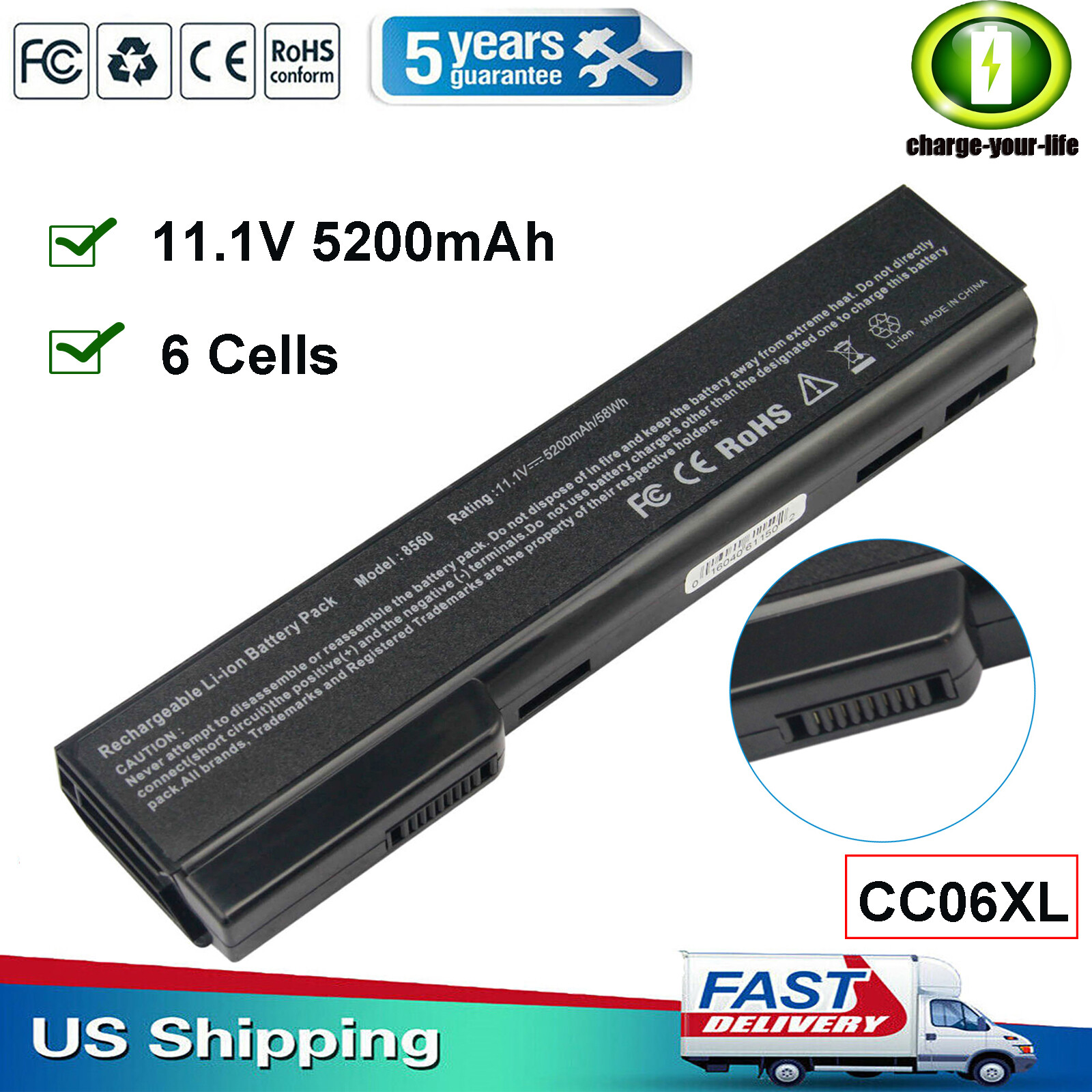 ✅6/9 Cells Battery CC06 for HP ProBook 6360b 6460b 6470b 6570b 8460p 8470p 8570p