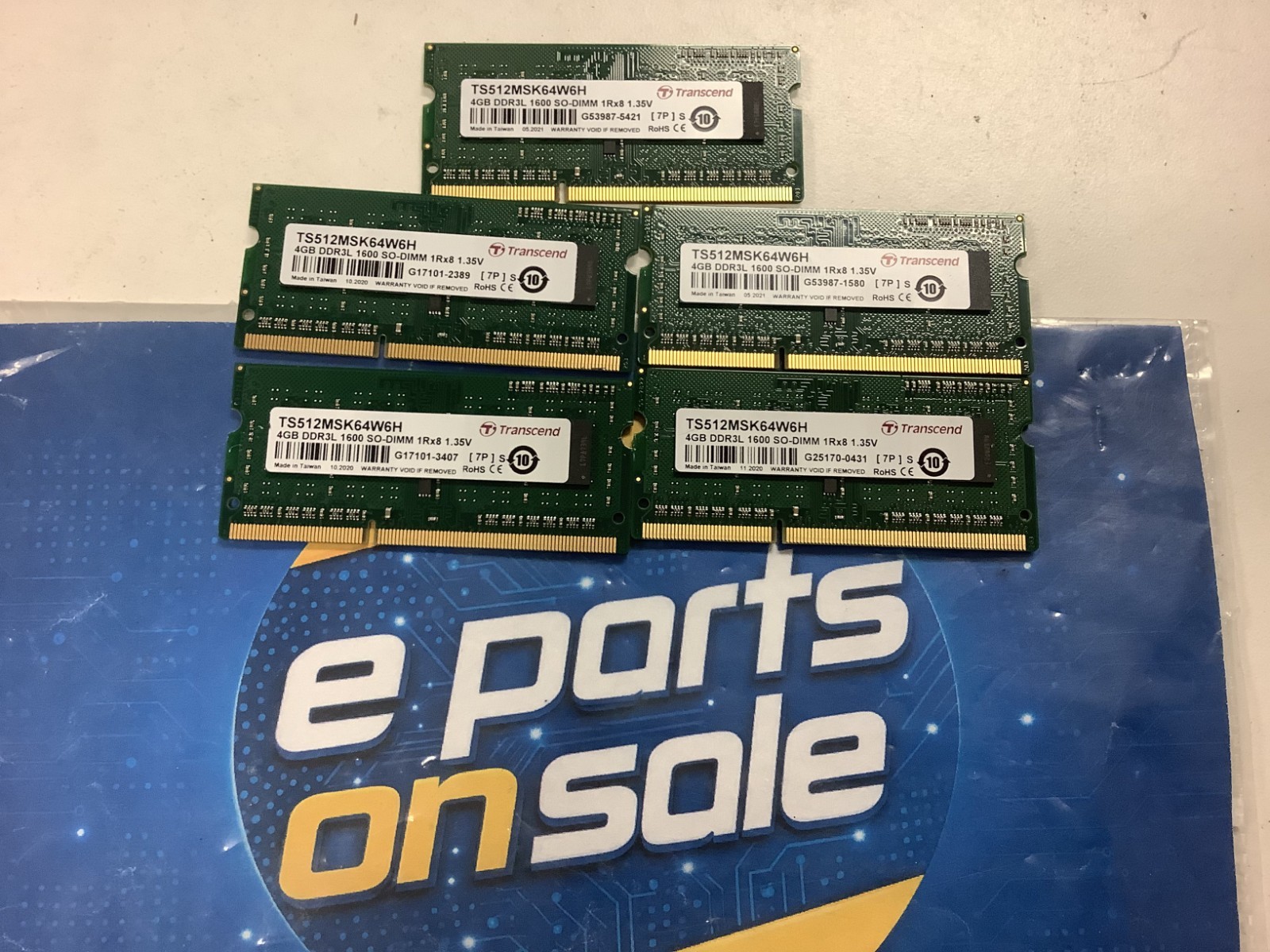 (Lot of 5) Transcend TS512MSK64W6H 4GB DDR3L 1600MHz RAM Card G17101-2389 L-P2D