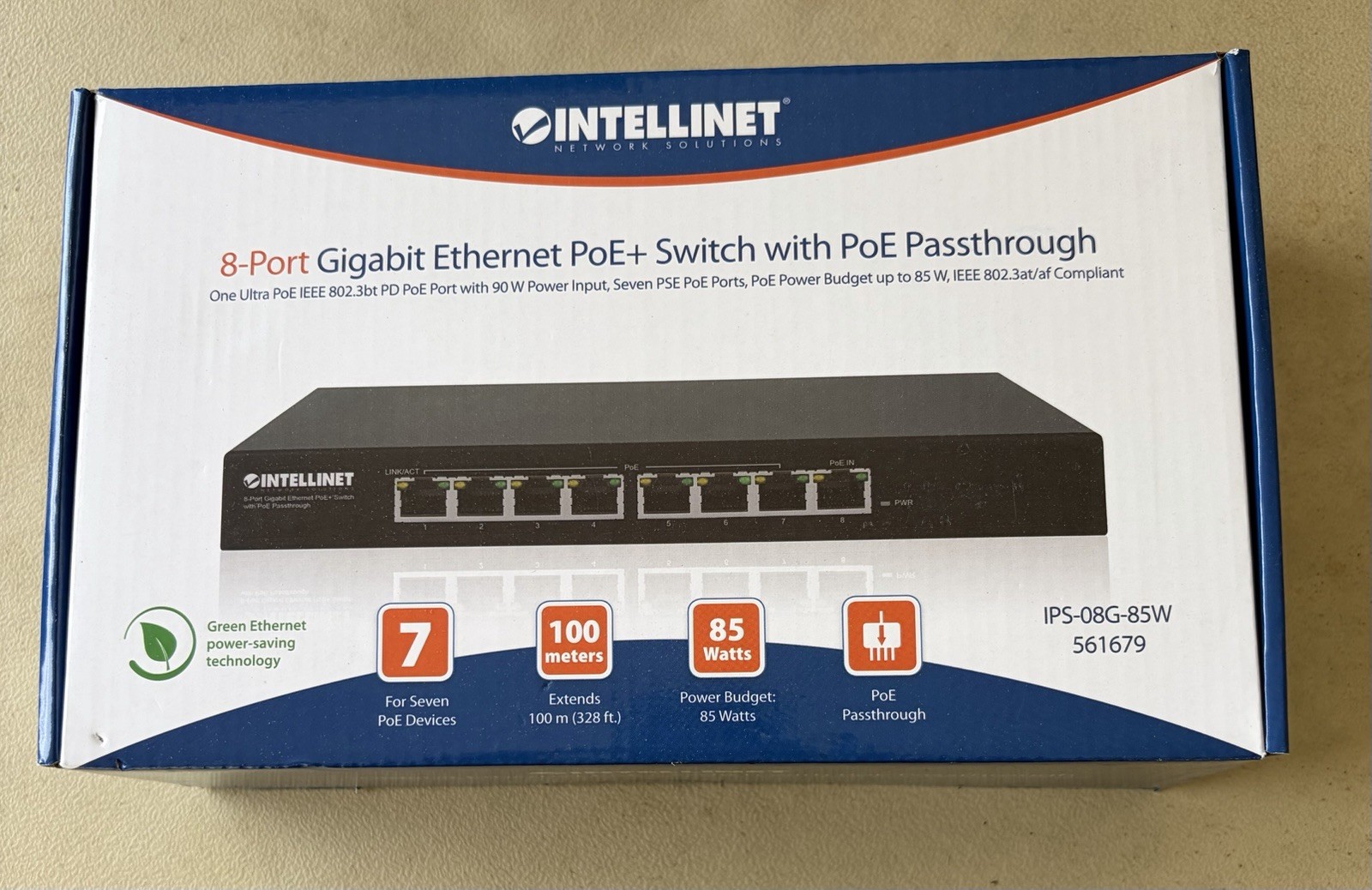 Intellinet 8-port Gigabit Ethernet PoE+ Switch With Passthrough Brand New In Box