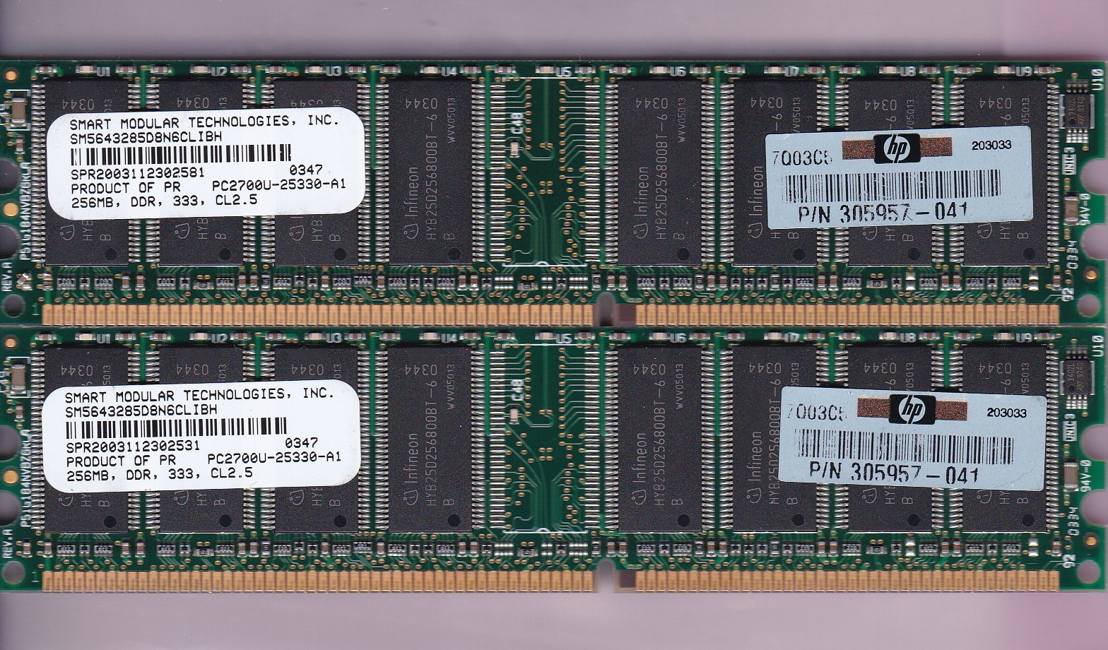 512MB 2x256MB PC-2700 SMART SM5643285D8N6CLIBH HP 305957-041 DDR-333 Kit DDR1