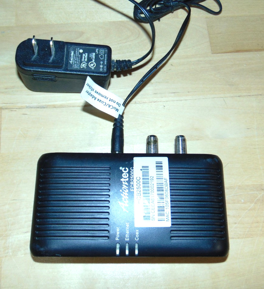 Actiontec ECB2500C MoCA Network Adapter Ethernet Over Coax With Power Supply