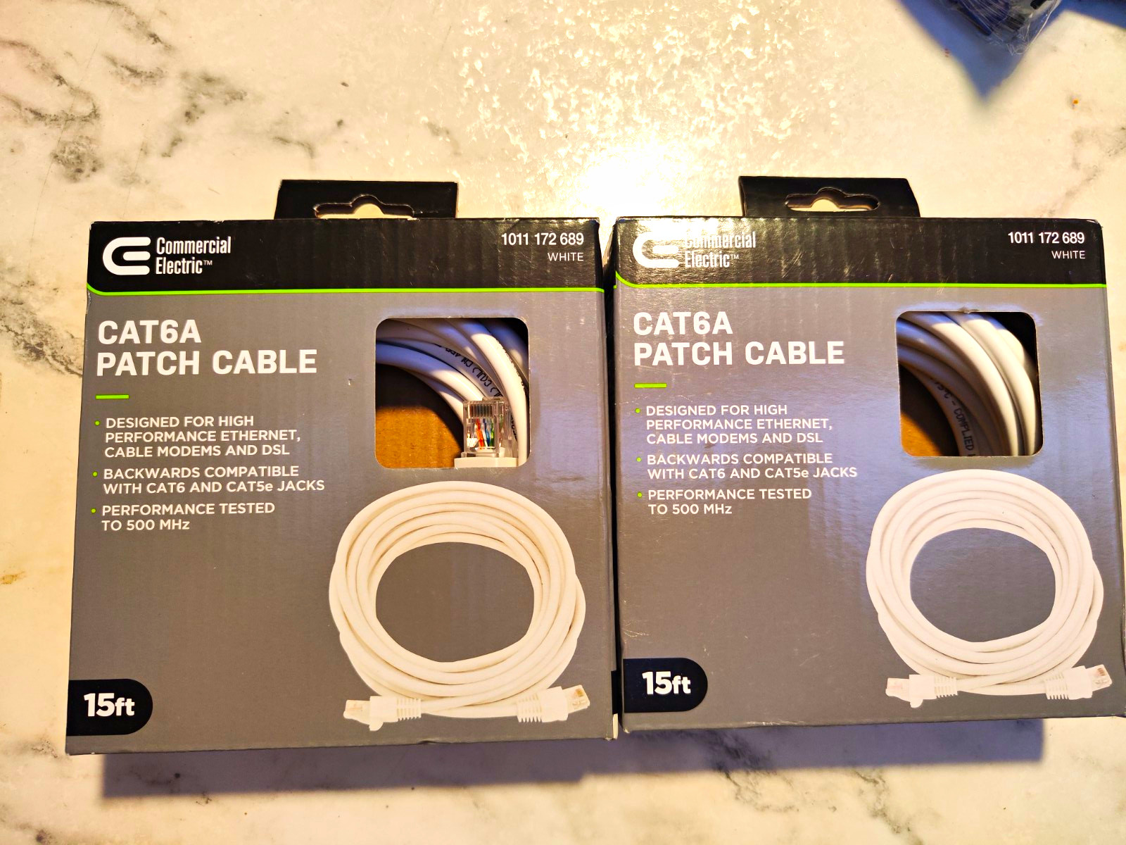 Commercial Electric Cat6A RJ-45 Male to Male Ethernet Patch Cable 15 ft White