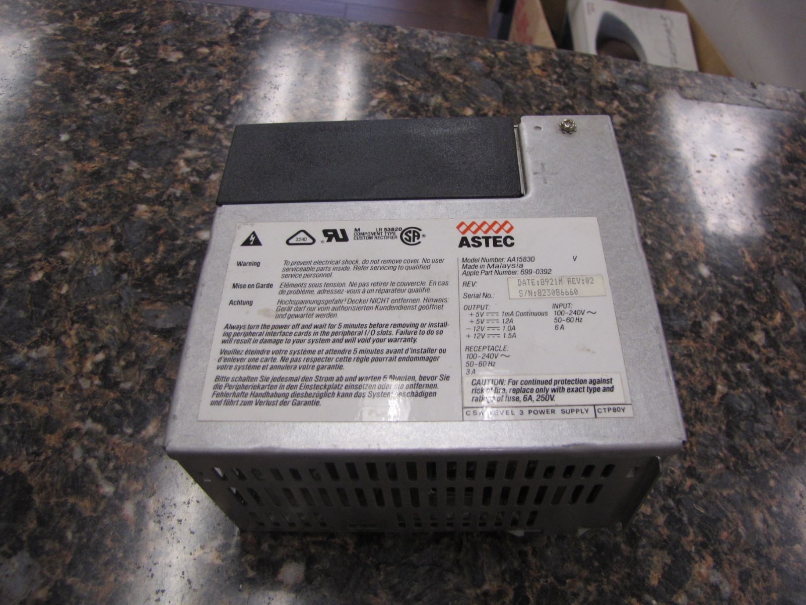 Vintage Apple Part 699-0392 Astec AA15830 Power Supply Macintosh IIcx IIci QTY