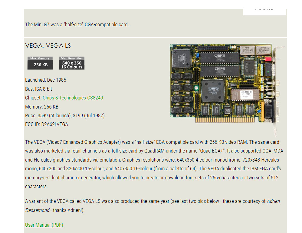 Retro Vintage 8-Bit iSA VEGA Video 7 Vintage EGA Graphics Card