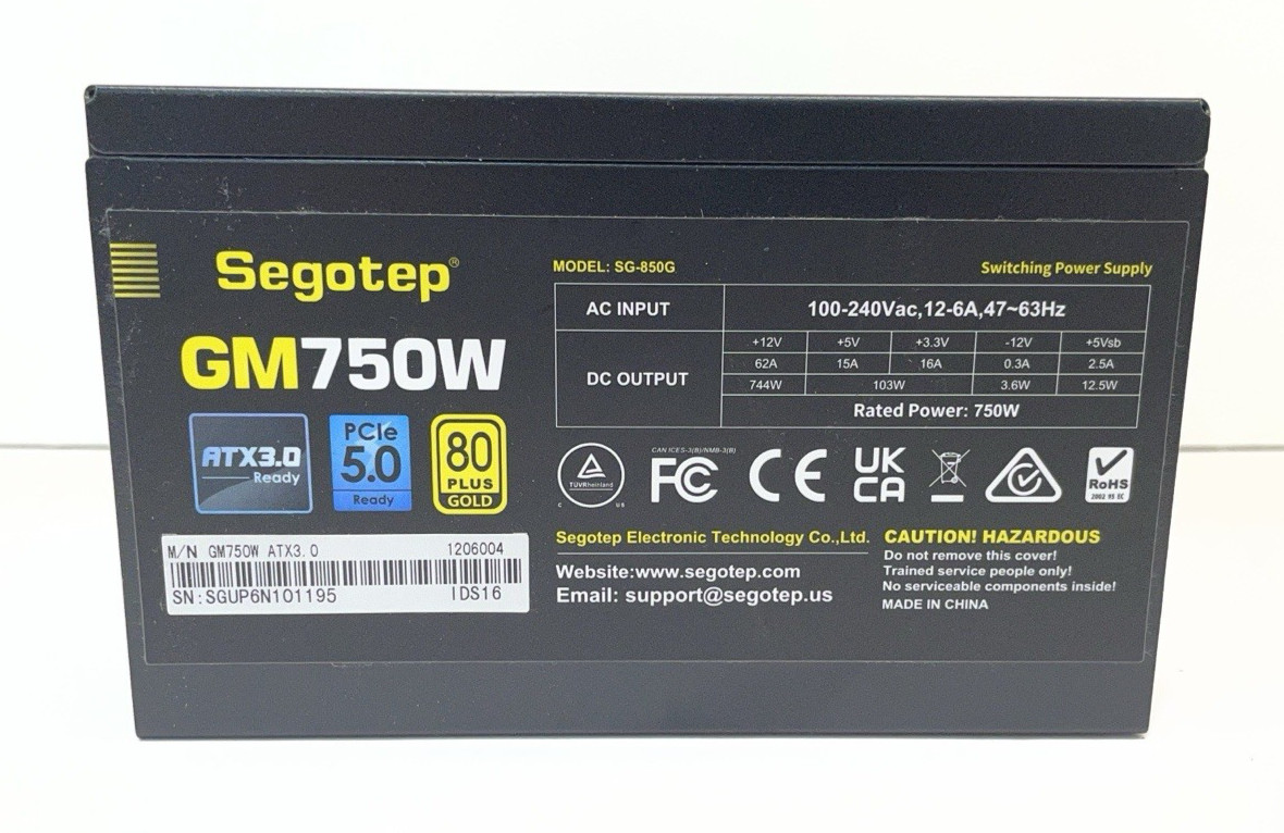 Segotep GM750W 80 Plus Gold Power Supply SG-850G and Several Cables