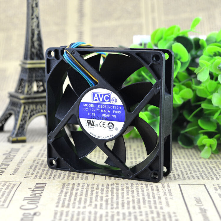 1PC AVC DS08020T12H 8020 8CM 0.50A 12V 4-wire  Double Ball Cooling Fan