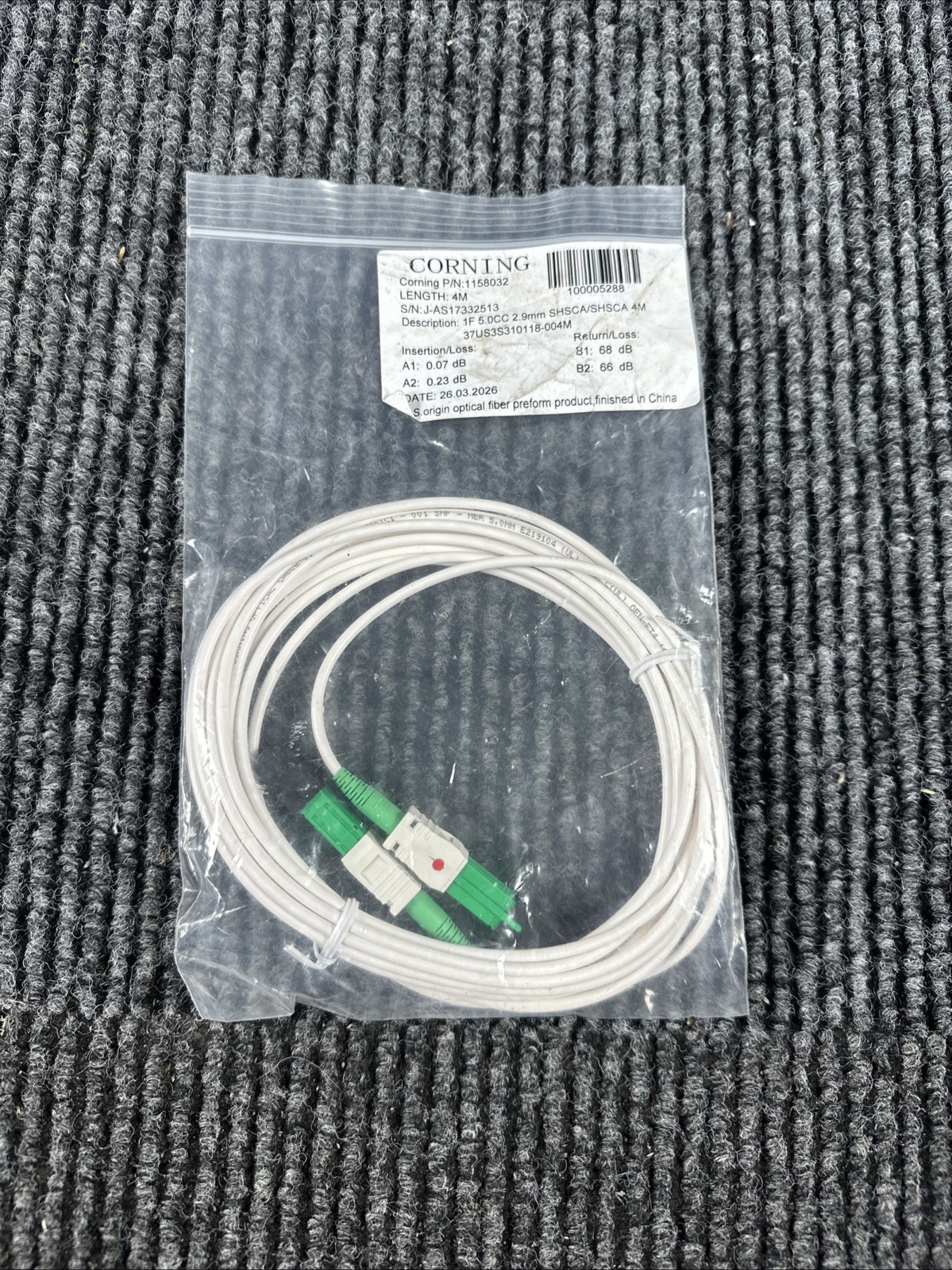 Corning 1158032 4M Optical Fiber Patch Cable 1F 5.0CC 2.9mm SHSCA