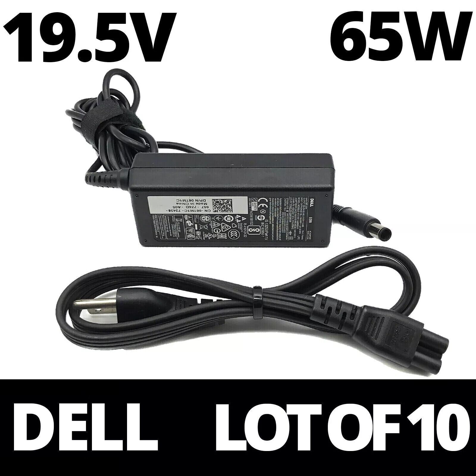 Lot of 10 Dell OEM 65W 19.5V AC Adapter Charger +Cords 7.4mm LA65NM130 HA65NM130