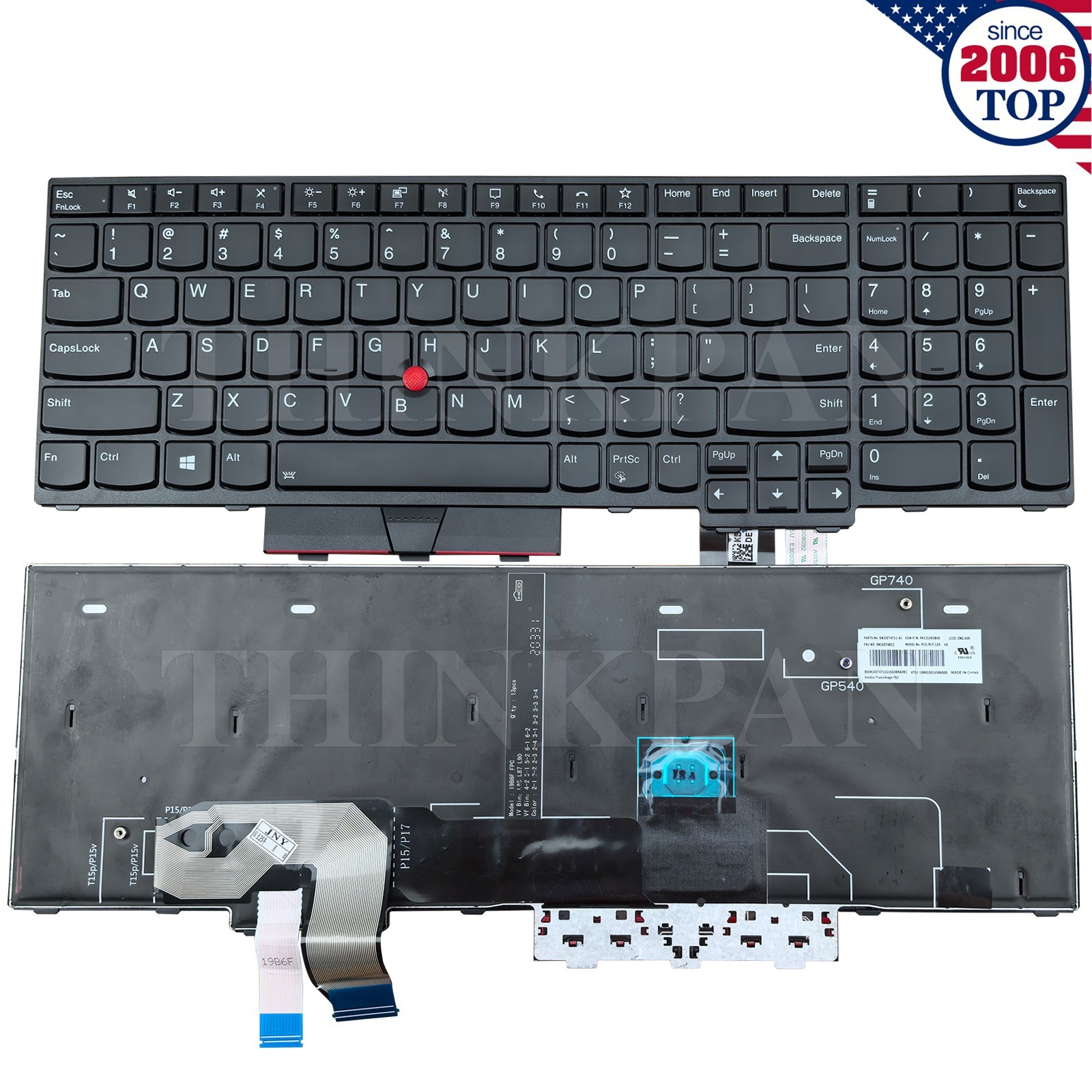 Genuine US Backlit Keyboard for Lenovo Thinkpad T15g Gen 1 P15 Gen 1 P17 Gen 1