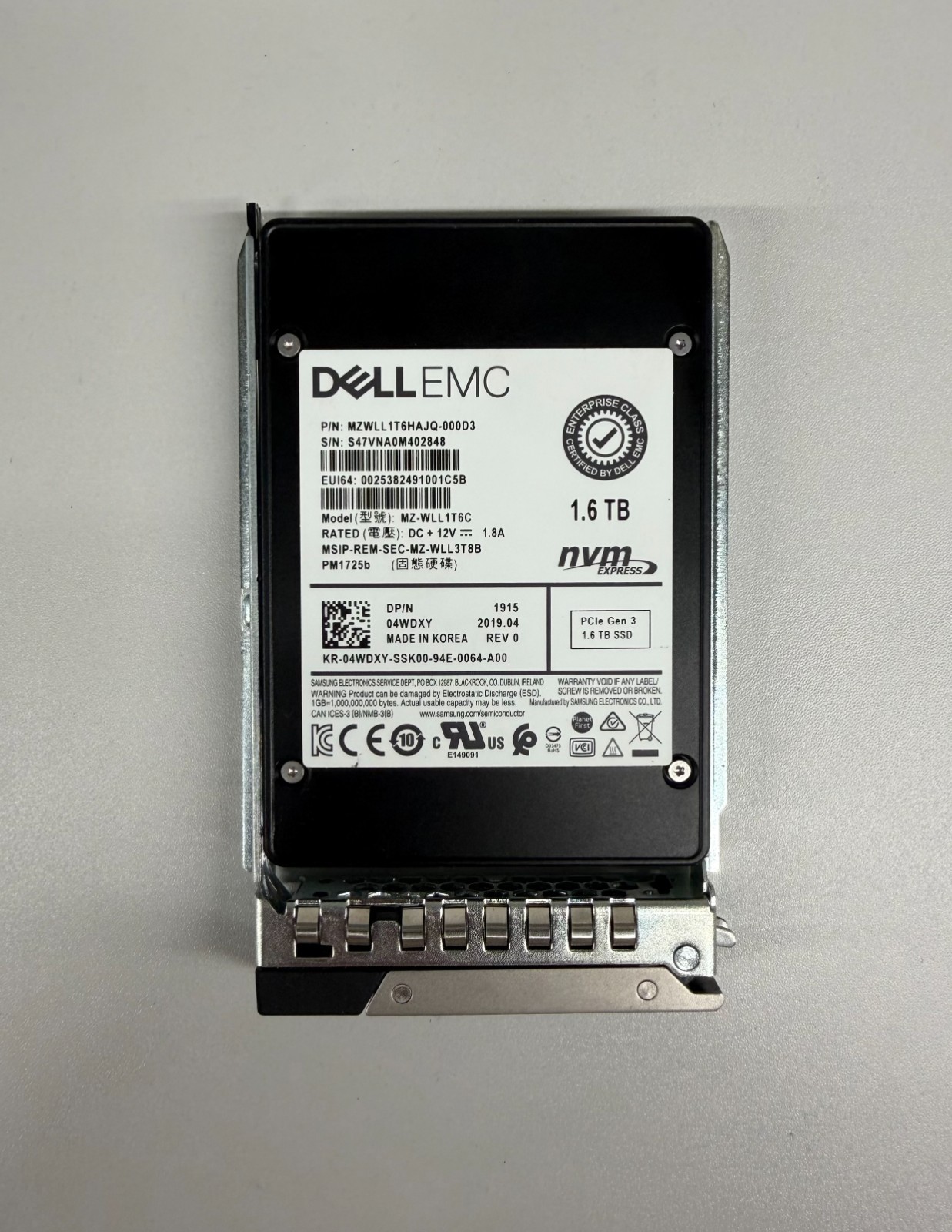 4WDXY DELL SAMSUNG 1.6TB NVME 2.5" SFF SSD SOLID STATE MZWLL1T6HAJQ MZ-WLL1T6C
