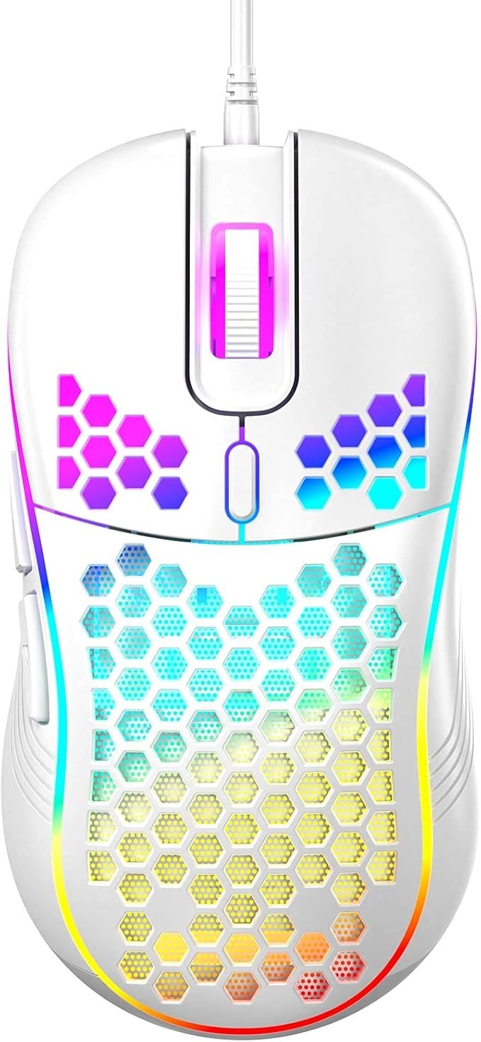 WHITE Ultralight Honeycomb Gaming Mouse Wired Gaming Mouse Mechanical 7200DPI