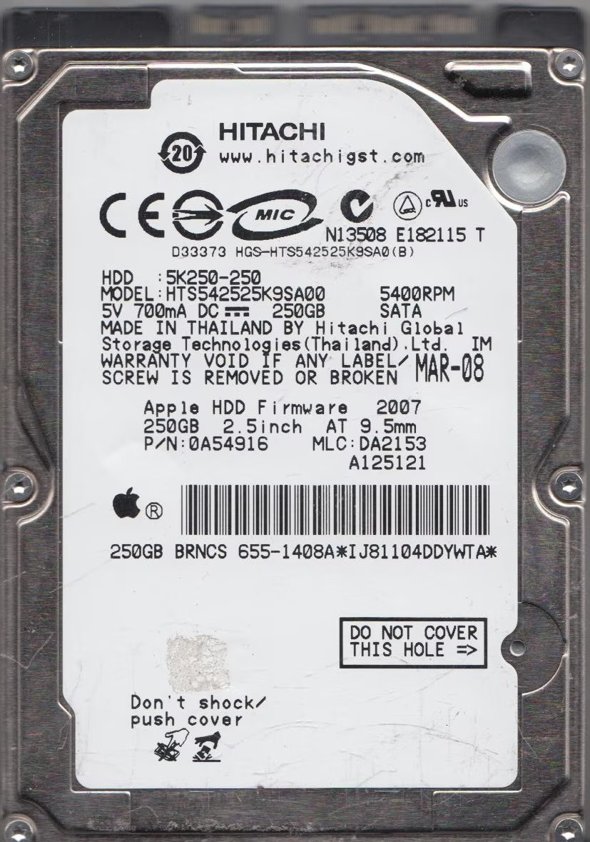 Hitachi HTS542525K9SA00 250GB 2.5" SATA Laptop Hard Drive HDD 5400 RPM 0A54926