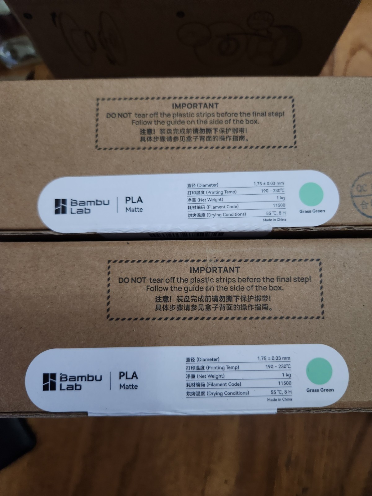 2X Bambu Labs 3D Printer Filament Roll Refill PLA Matte GRASS GREEN