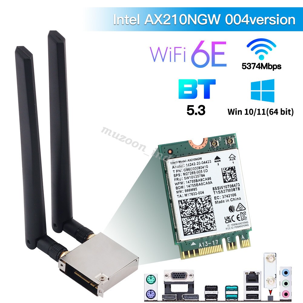 WI-FI Go NGFF M.2 with WiFi 6E AX210 WiFi Card Dual Antenna for ASUS Motherboard