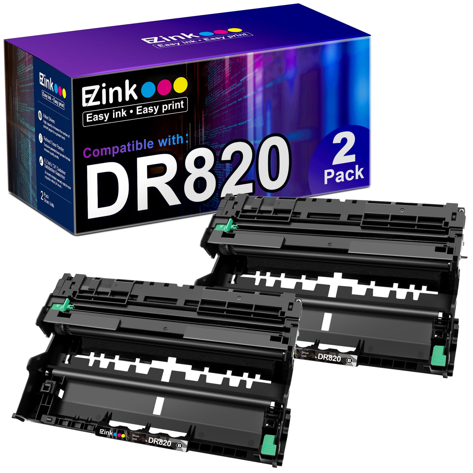 E Z Ink DR820 Drum Unit Replacement for Brother Printers 2 Pack Black
