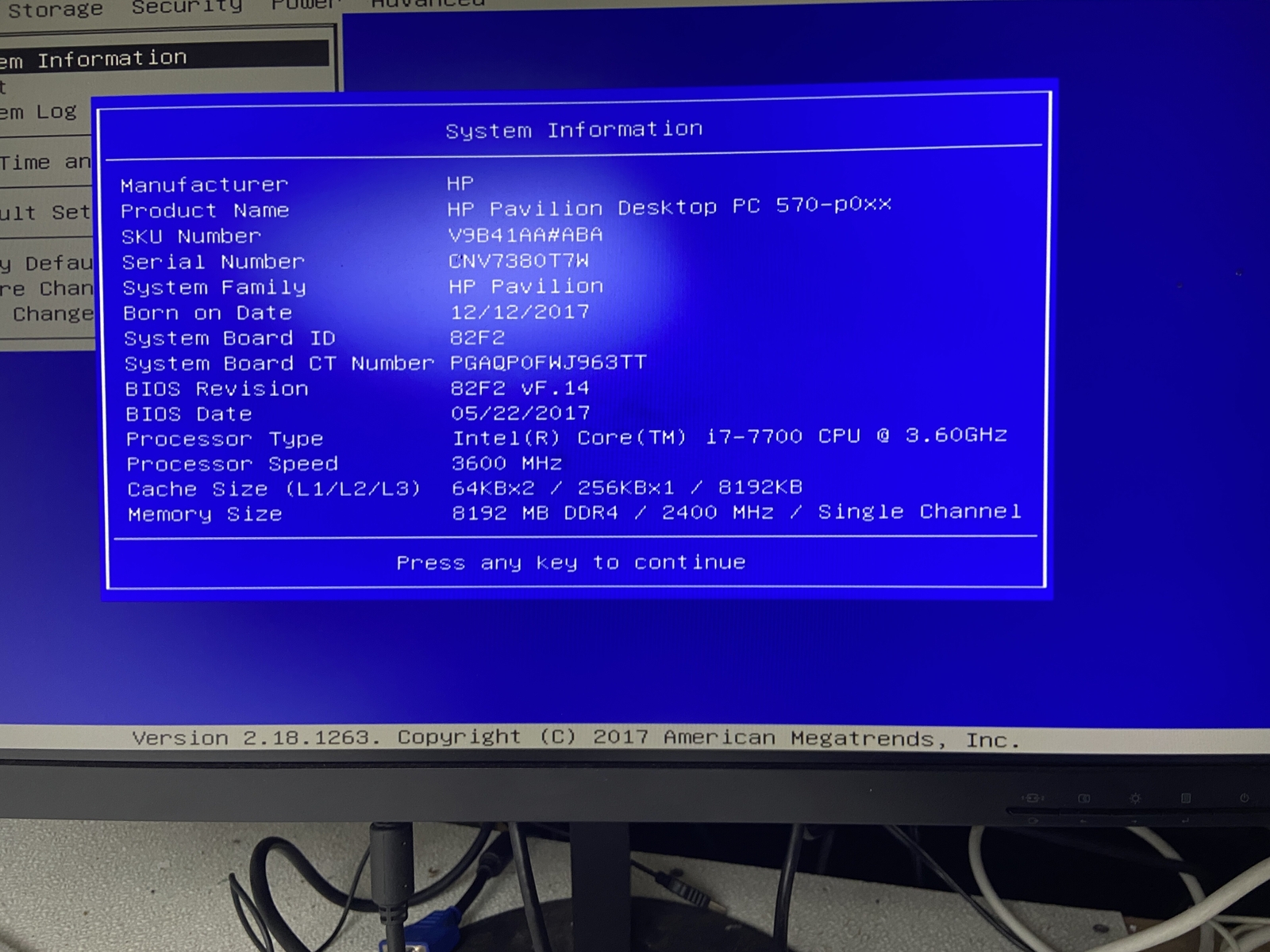 HP Pavilion 570-p0xx Desktop BOOTS i7-7700 3.60GHz 8GB RAM 1TB HDD NO OS
